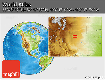 Physical Location Map of the Area around 34° 0' 57" N, 102° 46' 30" W