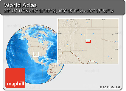 Shaded Relief Location Map of the Area around 34° 0' 57" N, 102° 46' 30" W