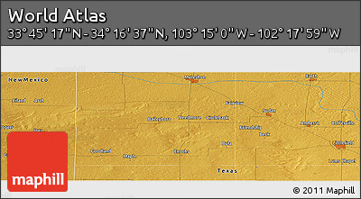 Physical Panoramic Map of the Area around 34° 0' 57" N, 102° 46' 30" W