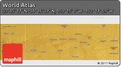 Physical Panoramic Map of the Area around 34° 0' 57" N, 102° 46' 30" W