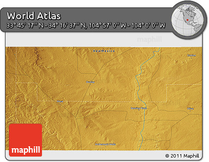 Physical 3D Map of the Area around 34° 0' 57" N, 104° 28' 29" W