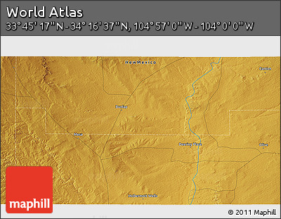 Physical 3D Map of the Area around 34° 0' 57" N, 104° 28' 29" W