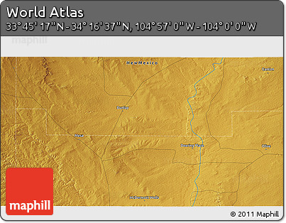 Physical 3D Map of the Area around 34° 0' 57" N, 104° 28' 29" W