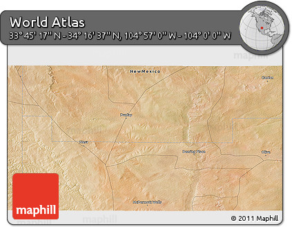 Satellite 3D Map of the Area around 34° 0' 57" N, 104° 28' 29" W