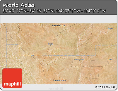 Satellite 3D Map of the Area around 34° 0' 57" N, 104° 28' 29" W