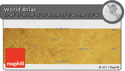Physical Panoramic Map of the Area around 34° 0' 57" N, 104° 28' 29" W