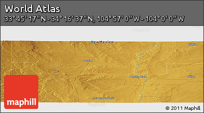 Physical Panoramic Map of the Area around 34° 0' 57" N, 104° 28' 29" W