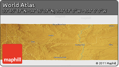 Physical Panoramic Map of the Area around 34° 0' 57" N, 104° 28' 29" W
