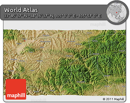 Satellite 3D Map of the Area around 34° 0' 57" N, 105° 28' 29" E