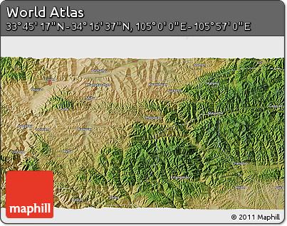 Satellite 3D Map of the Area around 34° 0' 57" N, 105° 28' 29" E