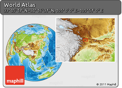 Physical Location Map of the Area around 34° 0' 57" N, 105° 28' 29" E