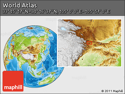 Physical Location Map of the Area around 34° 0' 57" N, 105° 28' 29" E