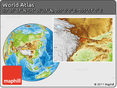 Physical Location Map of the Area around 34° 0' 57" N, 105° 28' 29" E