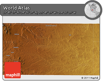 Physical 3D Map of the Area around 34° 0' 57" N, 105° 19' 29" W