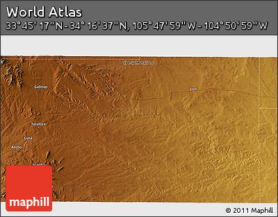 Physical 3D Map of the Area around 34° 0' 57" N, 105° 19' 29" W