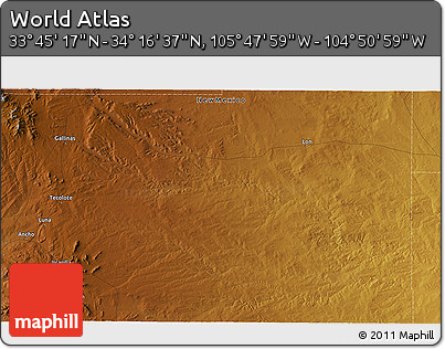 Physical 3D Map of the Area around 34° 0' 57" N, 105° 19' 29" W