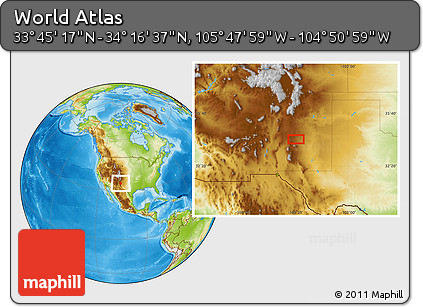 Physical Location Map of the Area around 34° 0' 57" N, 105° 19' 29" W