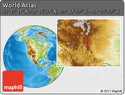 Physical Location Map of the Area around 34° 0' 57" N, 105° 19' 29" W