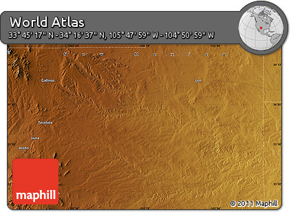 Physical Map of the Area around 34° 0' 57" N, 105° 19' 29" W