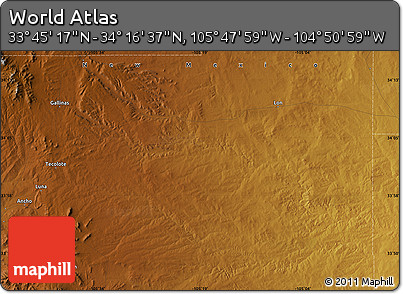 Physical Map of the Area around 34° 0' 57" N, 105° 19' 29" W