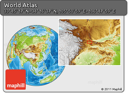 Physical Location Map of the Area around 34° 0' 57" N, 106° 19' 29" E