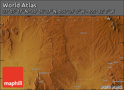 Physical Map of the Area around 34° 0' 57" N, 106° 10' 30" W