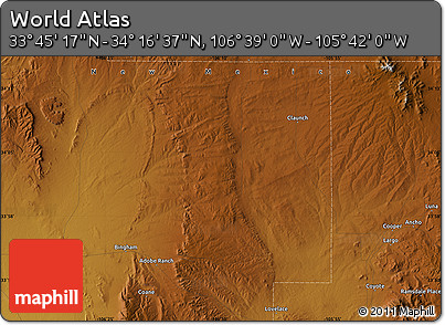 Physical Map of the Area around 34° 0' 57" N, 106° 10' 30" W