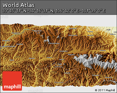 Physical 3D Map of the Area around 34° 0' 57" N, 107° 10' 30" E