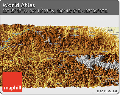 Physical 3D Map of the Area around 34° 0' 57" N, 107° 10' 30" E