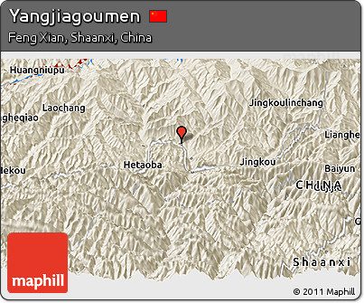 Shaded Relief Panoramic Map of Yangjiagoumen