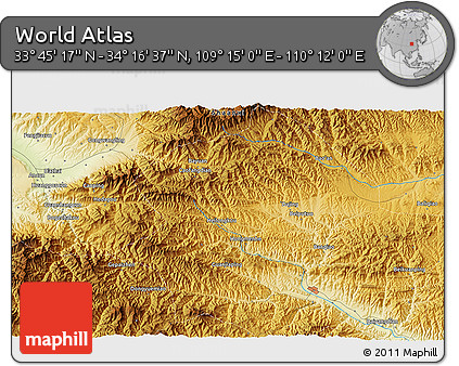 Physical 3D Map of the Area around 34° 0' 57" N, 109° 43' 29" E