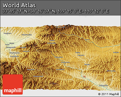 Physical 3D Map of the Area around 34° 0' 57" N, 109° 43' 29" E