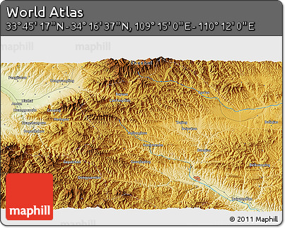 Physical 3D Map of the Area around 34° 0' 57" N, 109° 43' 29" E