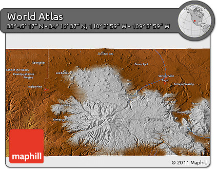 Physical 3D Map of the Area around 34° 0' 57" N, 109° 34' 29" W