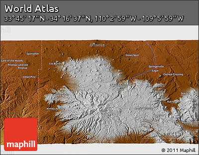Physical 3D Map of the Area around 34° 0' 57" N, 109° 34' 29" W