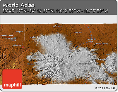 Physical 3D Map of the Area around 34° 0' 57" N, 109° 34' 29" W