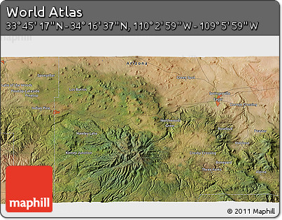 Satellite 3D Map of the Area around 34° 0' 57" N, 109° 34' 29" W
