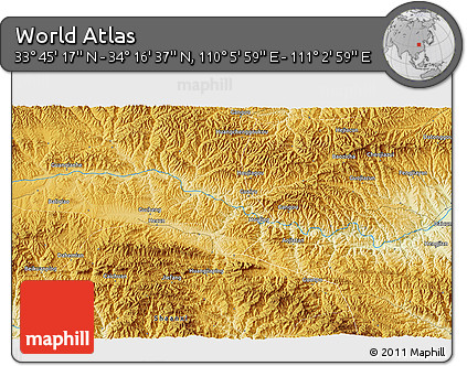 Physical 3D Map of the Area around 34° 0' 57" N, 110° 34' 29" E