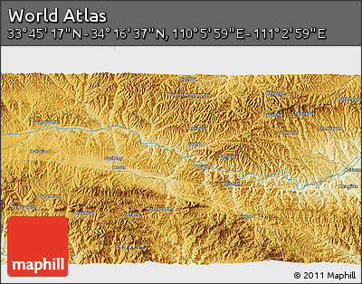 Physical 3D Map of the Area around 34° 0' 57" N, 110° 34' 29" E