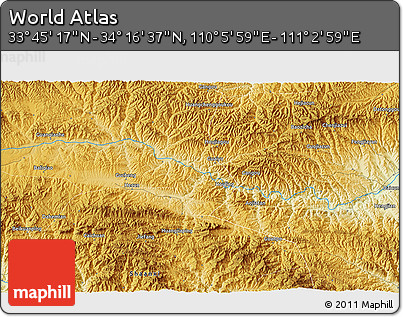 Physical 3D Map of the Area around 34° 0' 57" N, 110° 34' 29" E
