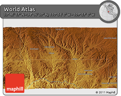 Physical 3D Map of the Area around 34° 0' 57" N, 110° 25' 30" W