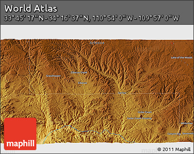 Physical 3D Map of the Area around 34° 0' 57" N, 110° 25' 30" W