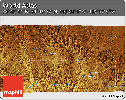 Physical 3D Map of the Area around 34° 0' 57" N, 110° 25' 30" W