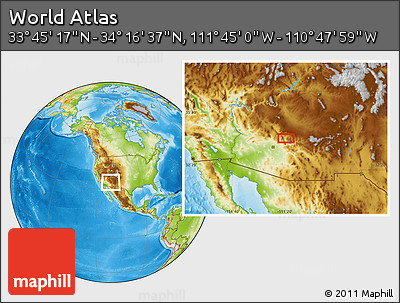 Physical Location Map of the Area around 34° 0' 57" N, 111° 16' 30" W