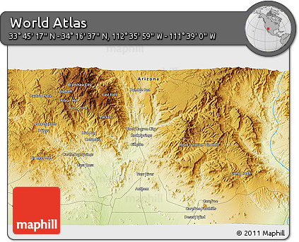 Physical 3D Map of the Area around 34° 0' 57" N, 112° 7' 30" W