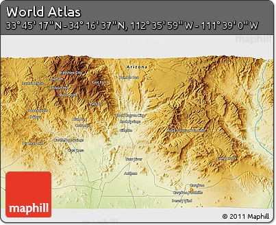 Physical 3D Map of the Area around 34° 0' 57" N, 112° 7' 30" W