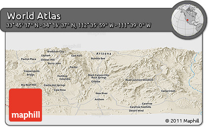 Shaded Relief Panoramic Map of the Area around 34° 0' 57" N, 112° 7' 30" W