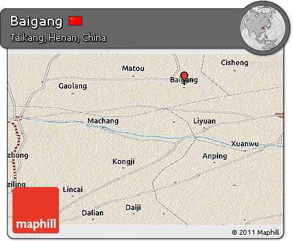 Shaded Relief Panoramic Map of Baigang