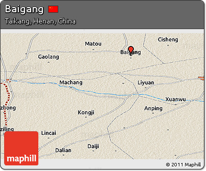 Shaded Relief Panoramic Map of Baigang