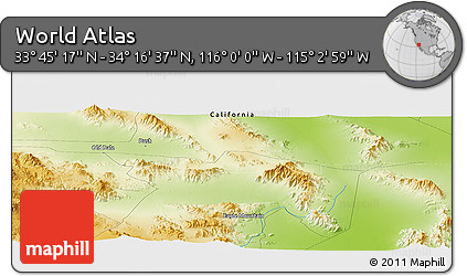 Physical Panoramic Map of the Area around 34° 0' 57" N, 115° 31' 30" W